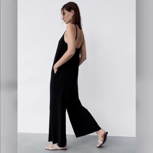 Zara Black Straps Midi Jumpsuit Size Extra Small XS